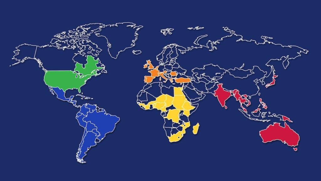 Mapamundi con los países que tienen presencia de colegios Lasallistas