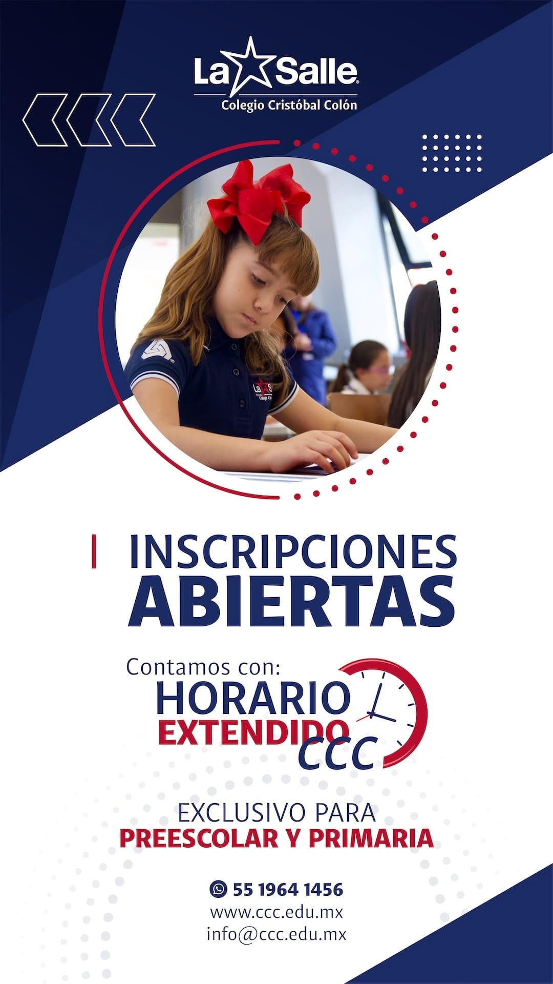 Inscripciones abiertas. Contamos con HORARIO EXTENDIDO CCC EXCLUSIVO PARA PREESCOLAR Y PRIMARIA Contacto: 55 1964 1456 www.ccc.edu.mx info@ccc.edu.mx