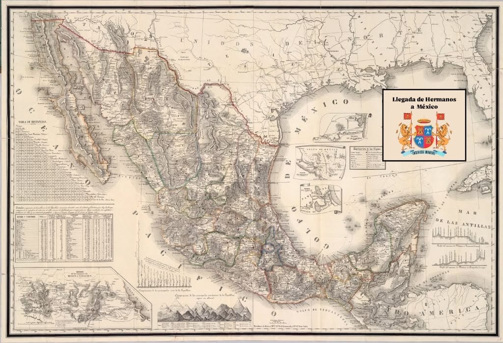 Mapa de México de 1905. Llegada de los hermanos Lasallistas.